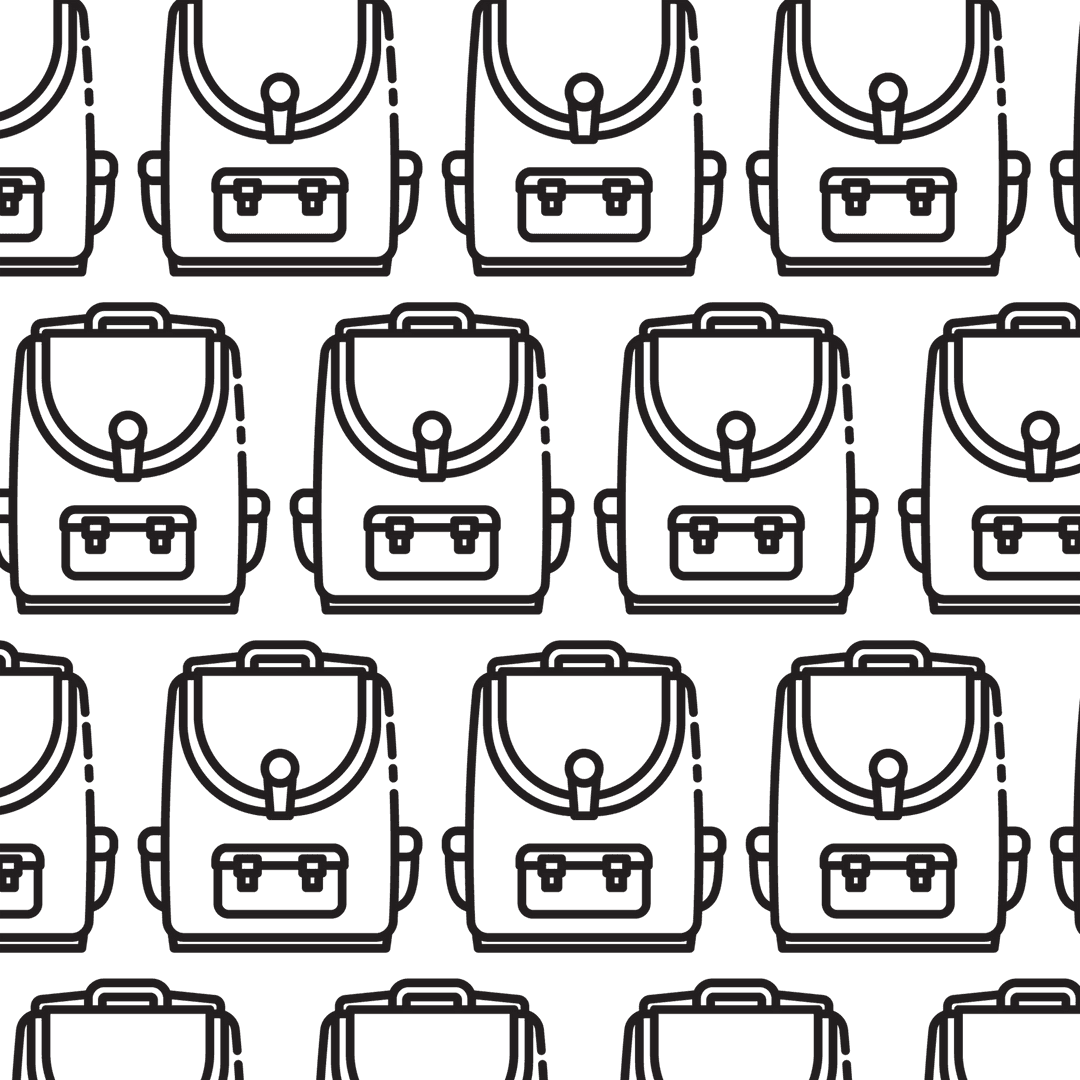 Seamless Black Backpack Pattern on Transparent Background