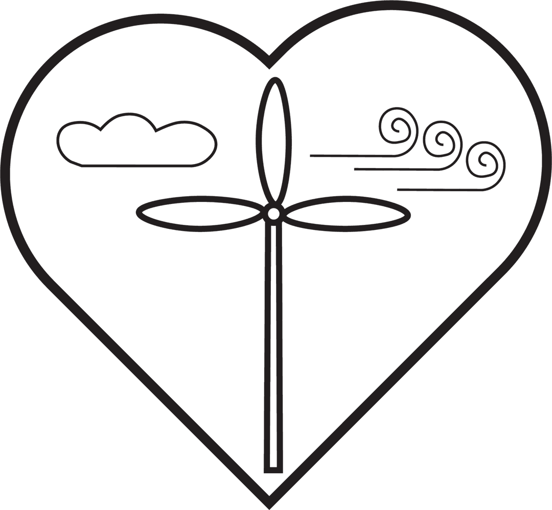 Transparent Heart Symbol with Windmill and Wind Illustration