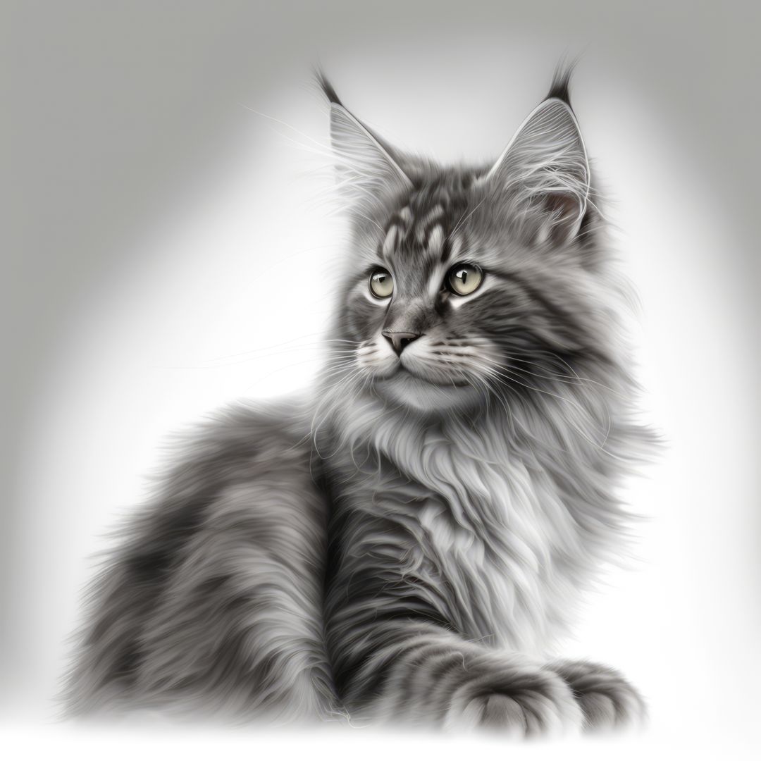 Majestic Maine Coon Cat Portrait with Fluffy Gray Fur - Free Images, Stock Photos and Pictures on Pikwizard.com