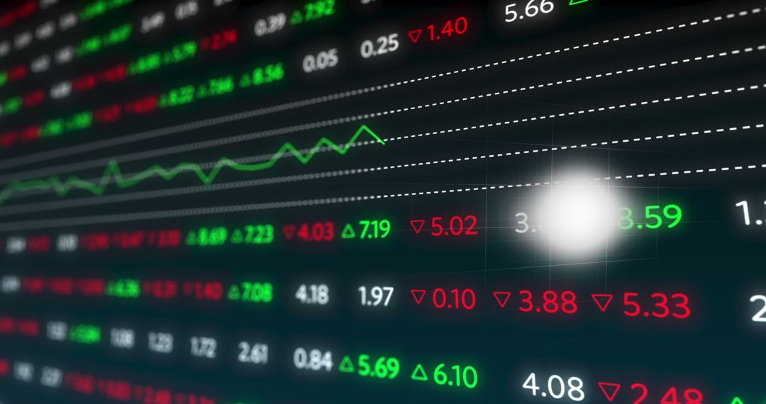 Digital Stock Market Display with Rising and Falling Numbers