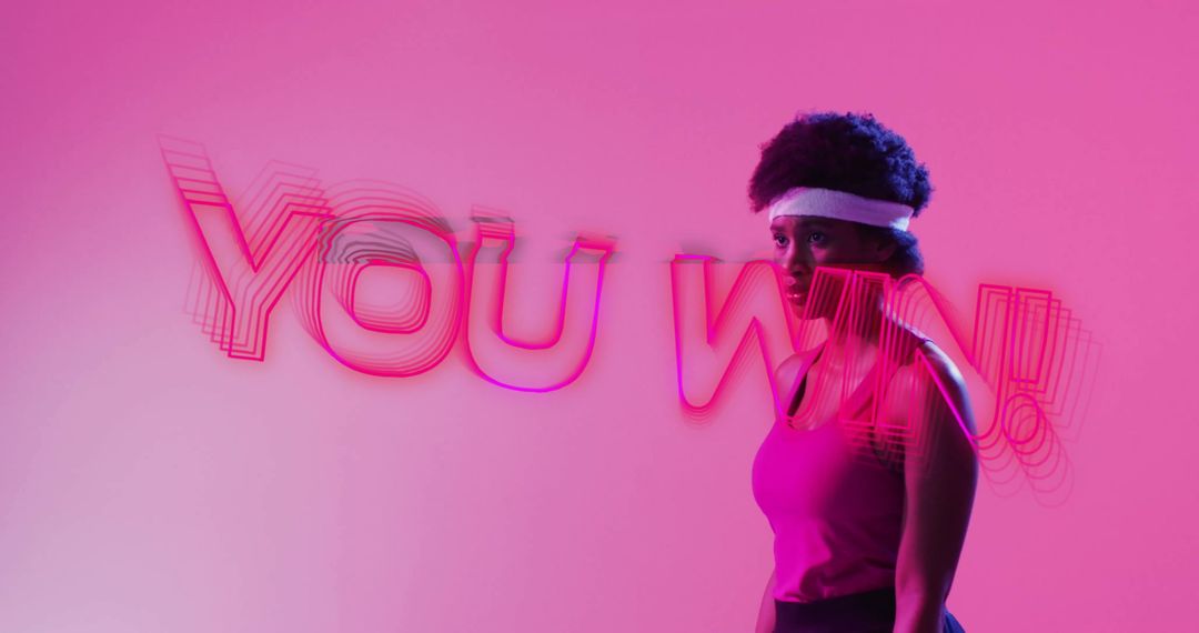 Dynamic Neon Text with Focused African American Female Athlete