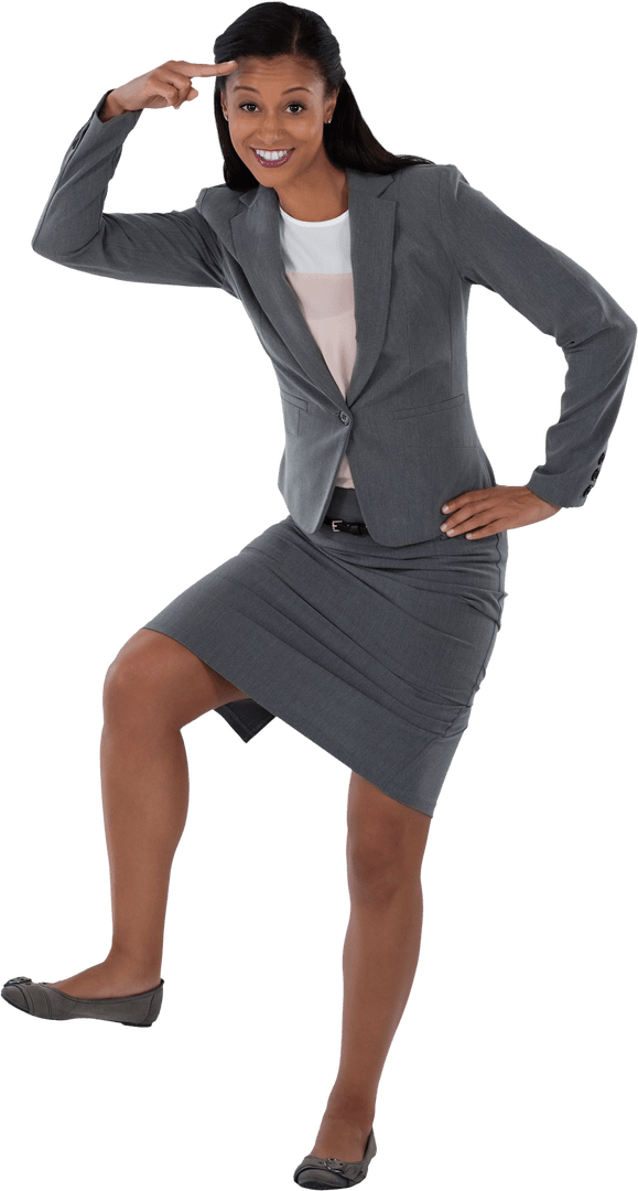 Transparent Businesswoman in Suit Playfully Dancing