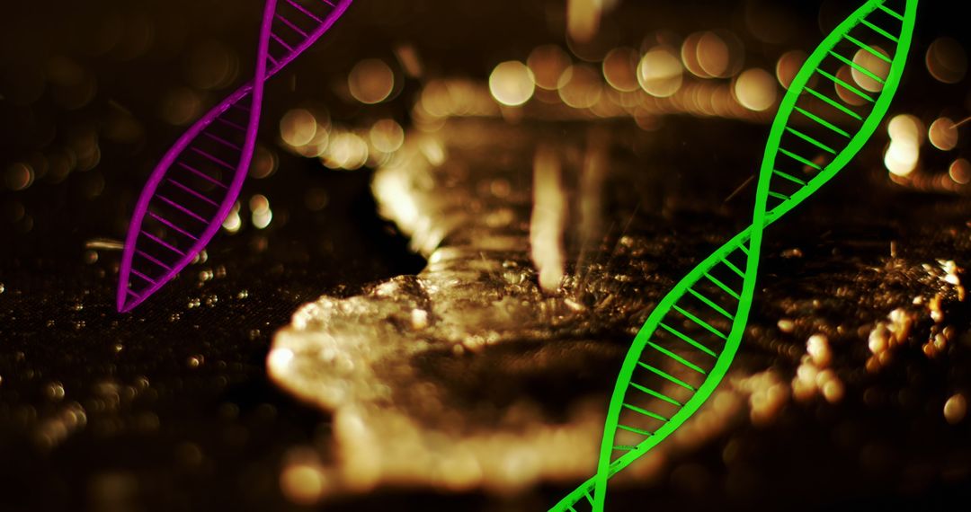 Floating Digital DNA Helix on Vibrant Bokeh Background