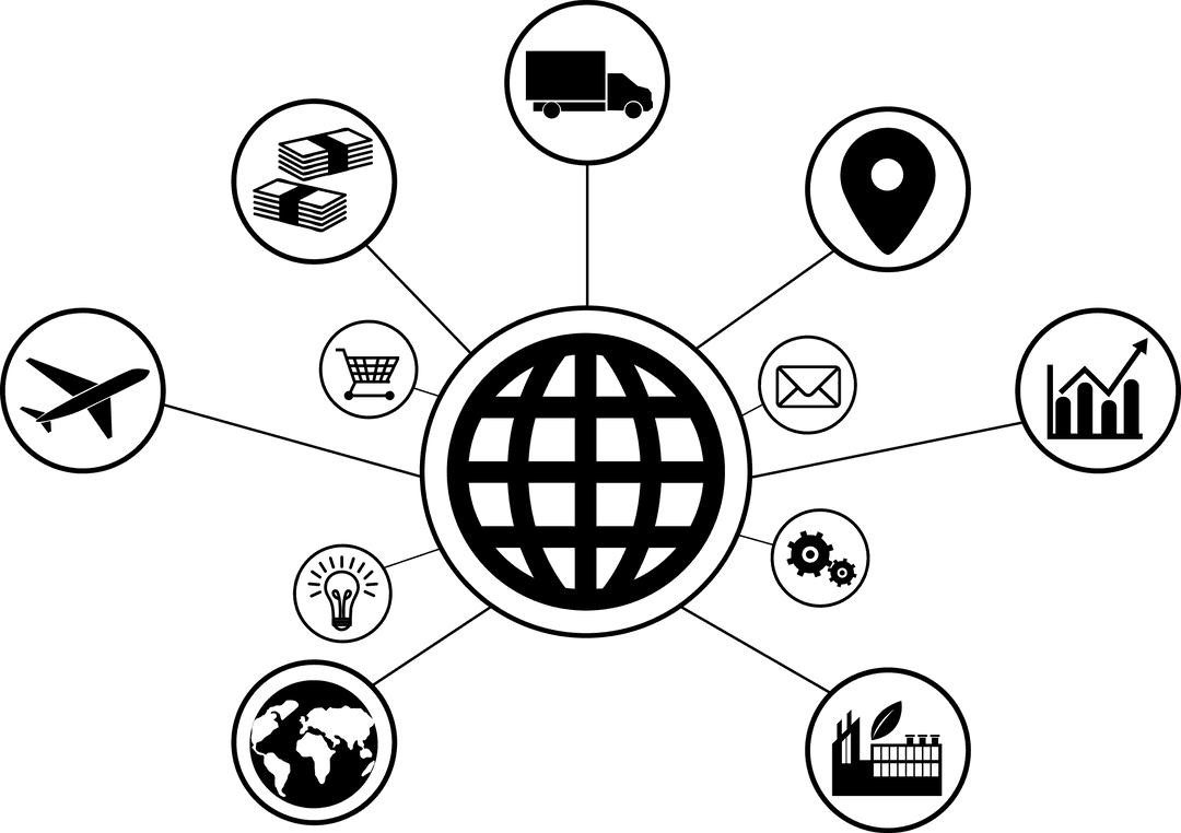 Digital Black Network Illustration on Transparent Background