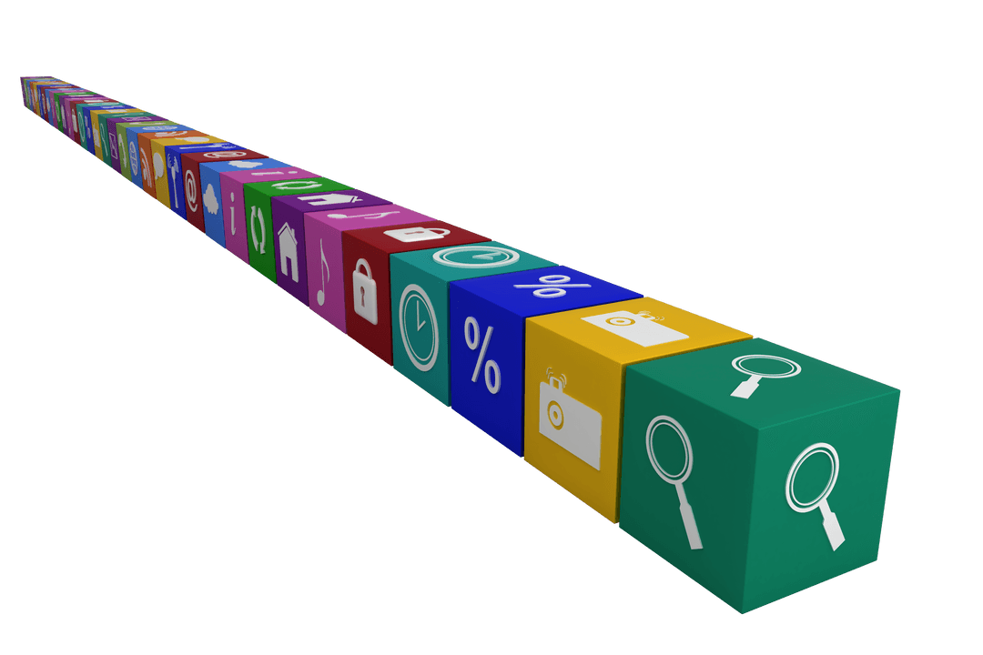 Transparent Colorful Cubes with Digital Symbols Vector Illustration