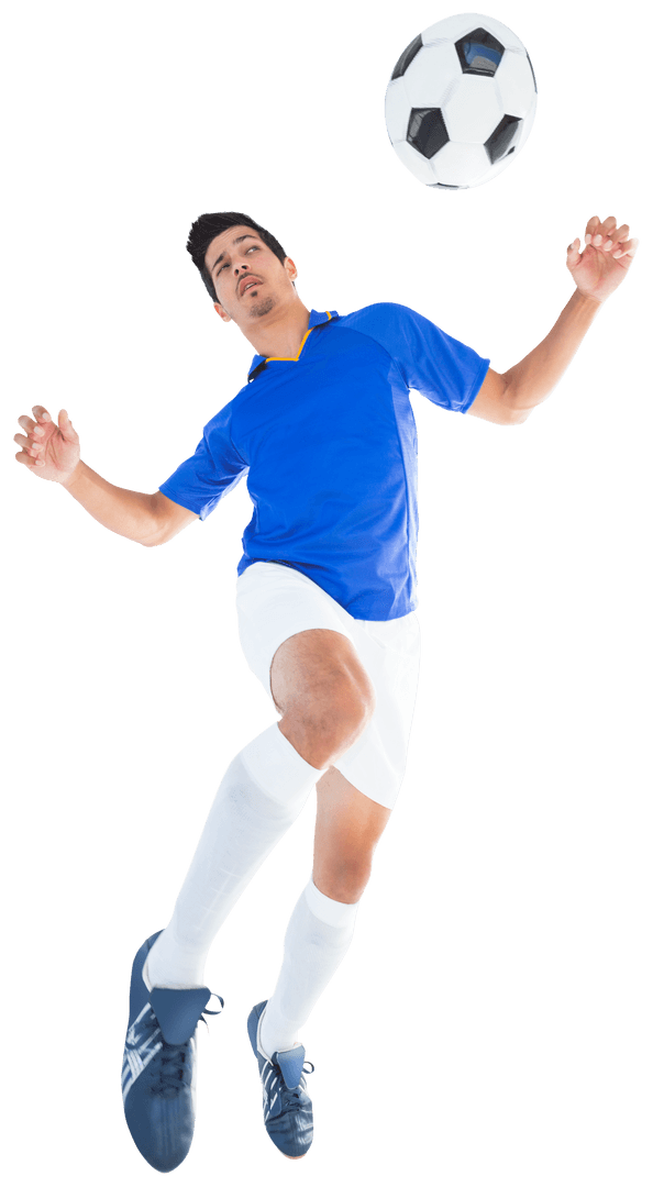 Hispanic Soccer Player In Mid-Air Jump With Ball Transparent Background