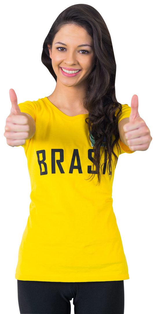 Happy Woman in Brazilian Football Shirt Giving Thumbs Up on Transparent Background - Download Free Stock Images Pikwizard.com