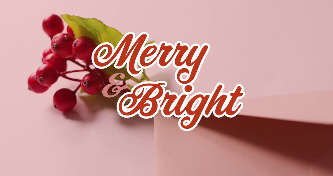 Merry and Bright Christmas Banner with Red Berries and Envelope