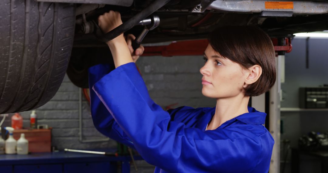 Female Mechanic Fixing Car Underbody in Garage - Free Images, Stock Photos and Pictures on Pikwizard.com