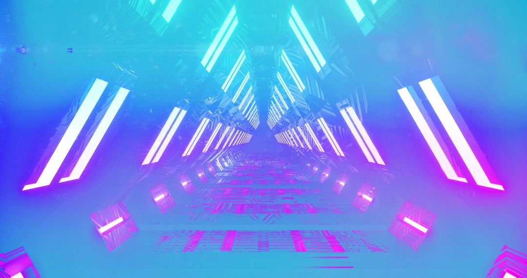 Futuristic Neon Light Tunnel with Abstract Symmetrical Design