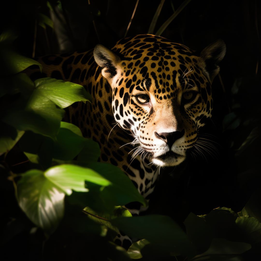 Portrait of jaguar in tropical jungle leaves and plants, created using generative ai technology - Free Images, Stock Photos and Pictures on Pikwizard.com