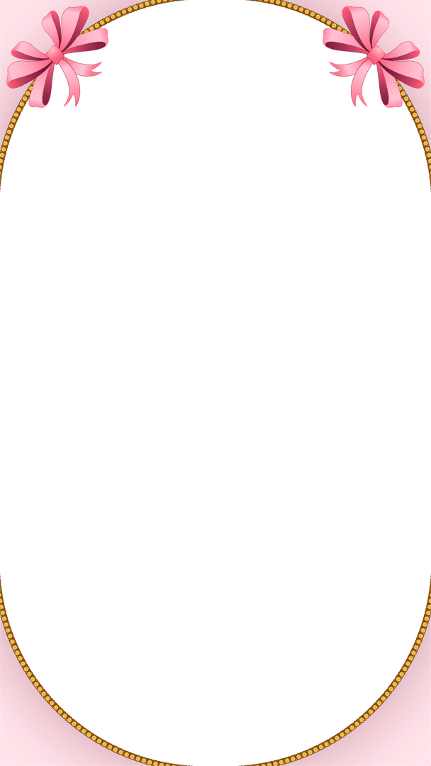 Elegant Gold-Beaded Oval Frame with Pink Ribbon Bows on Transparent Background