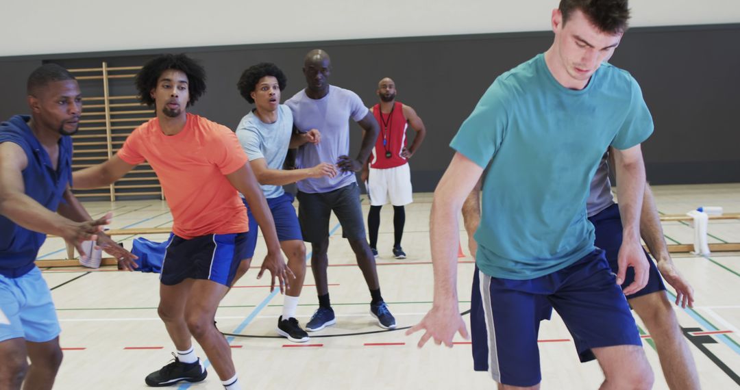 Diverse Basketball Team Practicing Indoors