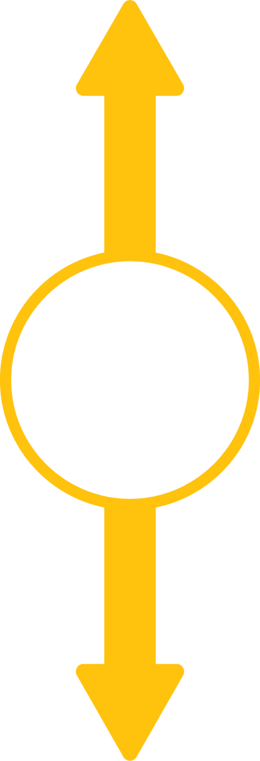 Yellow arrows with circle on transparent background for direction concept