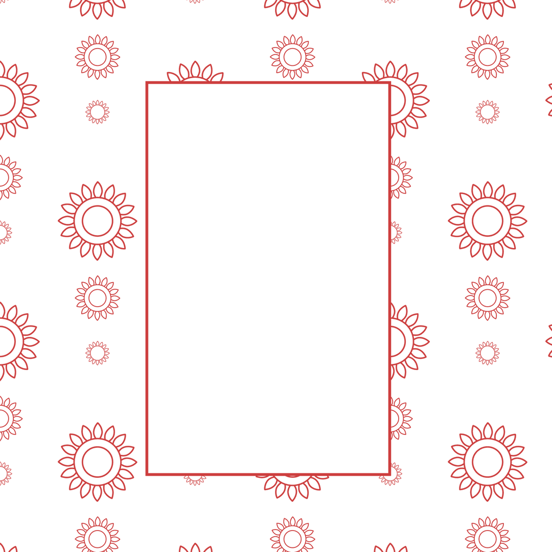Transparent Floral Border With Red Geometric Flowers