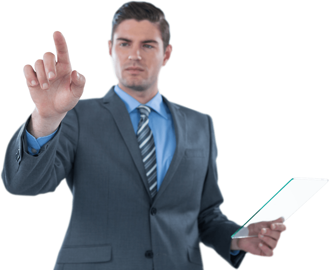 Businessman Using Transparent Tablet and Virtual Screen