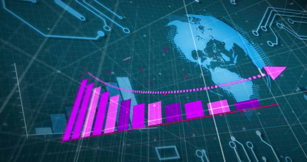 Futuristic Digital Economy Growth Chart and Global Map