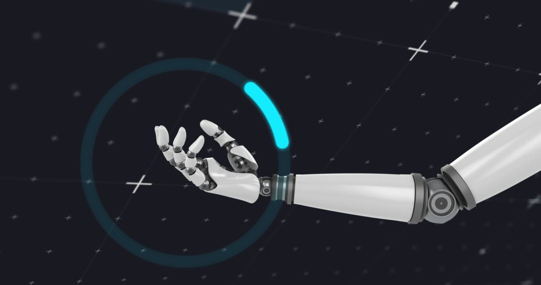 Futuristic Robotic Hand with Digital Interface Elements