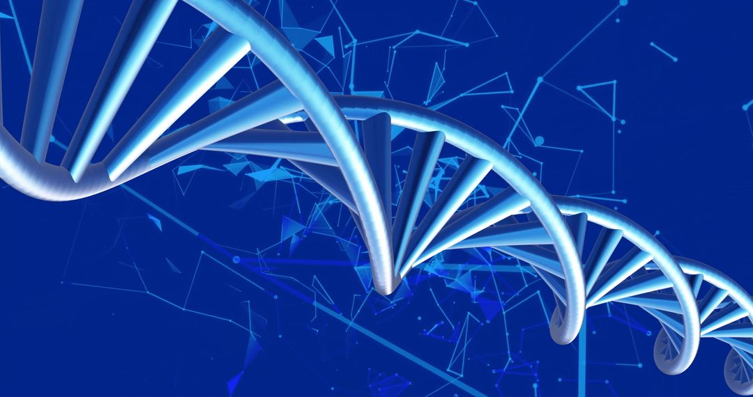 Digital DNA Helix with Glowing Light Trails Over Blue Background