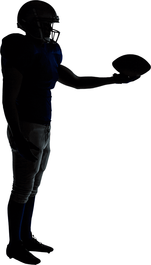 Silhouette of American Football Player Holding Ball in Athletic Pose