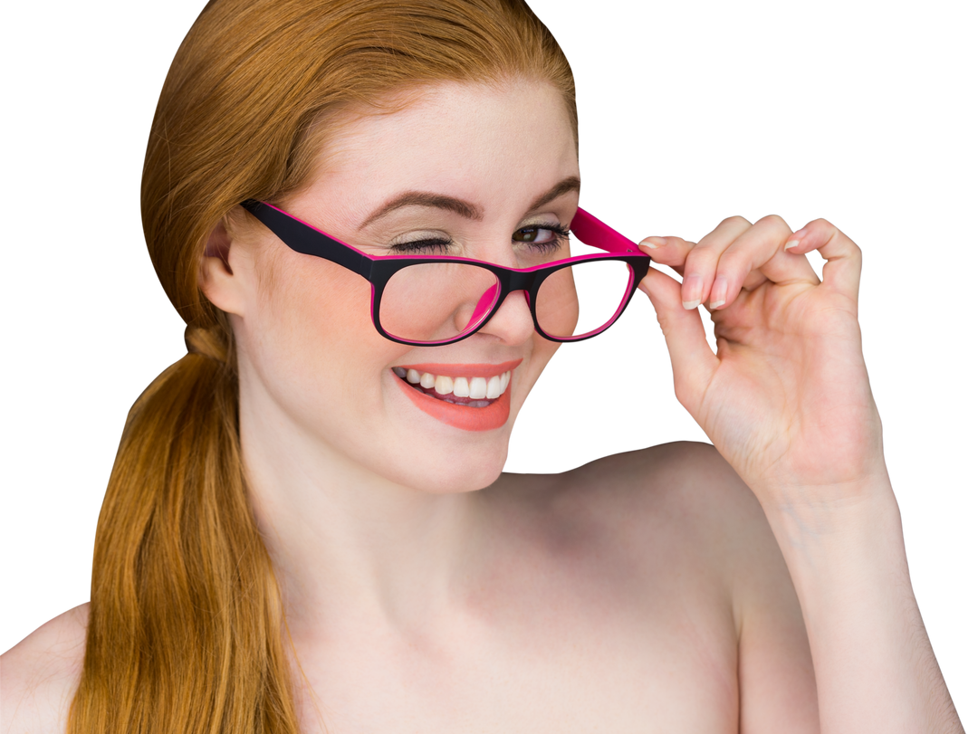 Redheaded Woman Posing and Winking with Red Glasses, Transparent Background - Download Free Stock Images Pikwizard.com