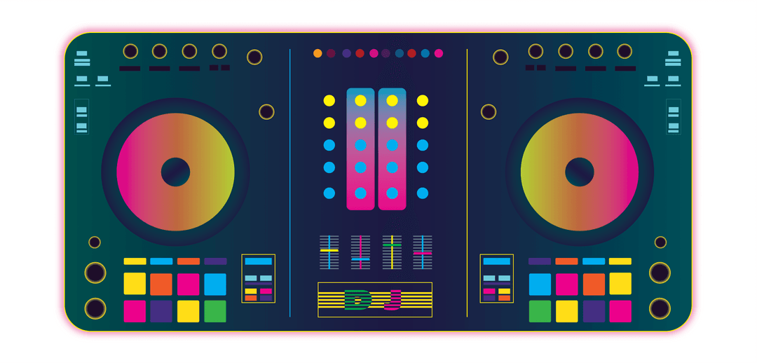 Colorful DJ Console Illustration on Transparent Background