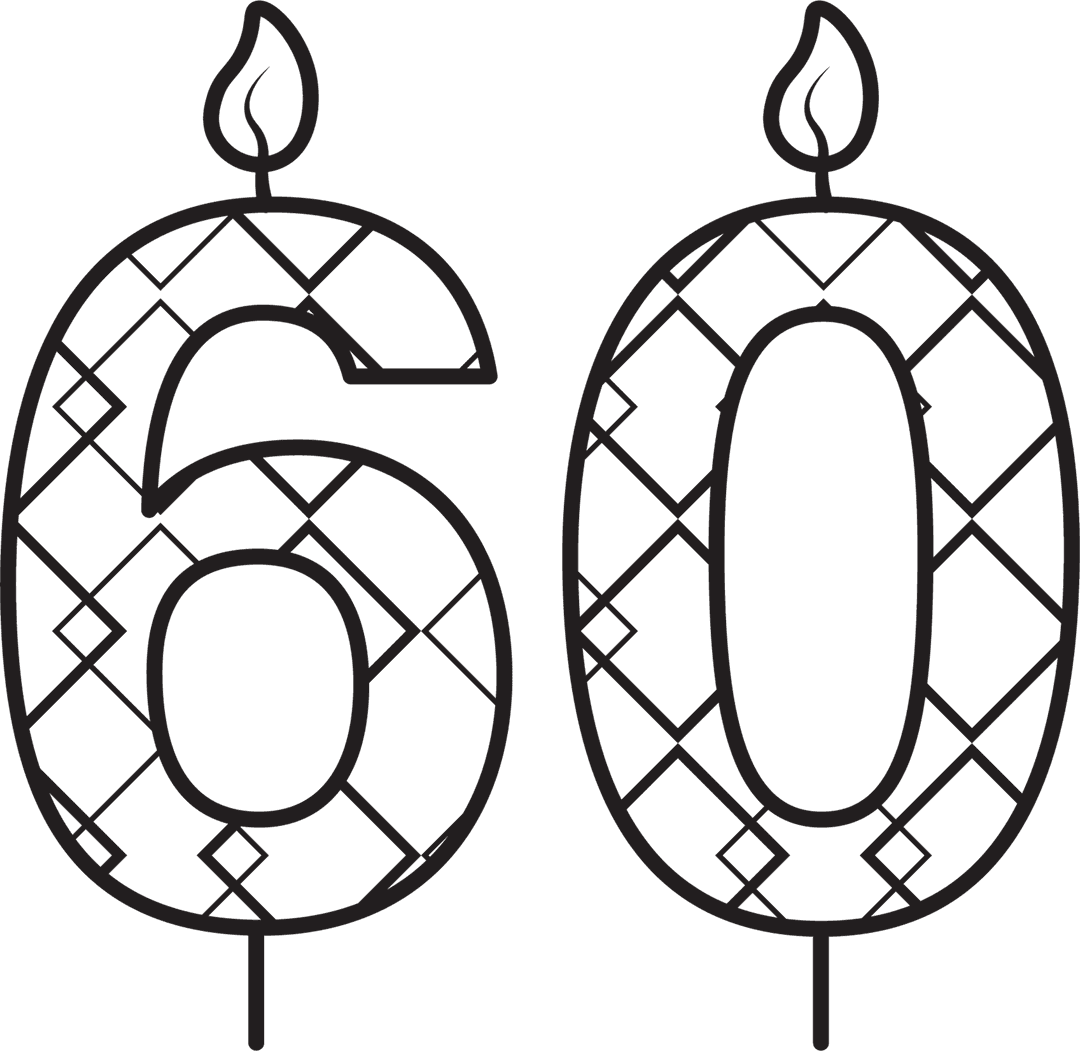 Black Birthday Number 60 on Transparent Background Clipart