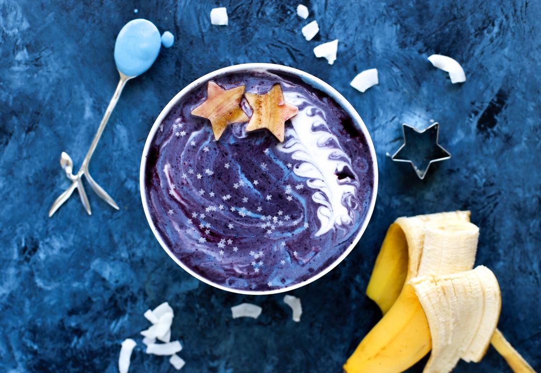 Starry Night Smoothie with Blue Swirls and Fruit