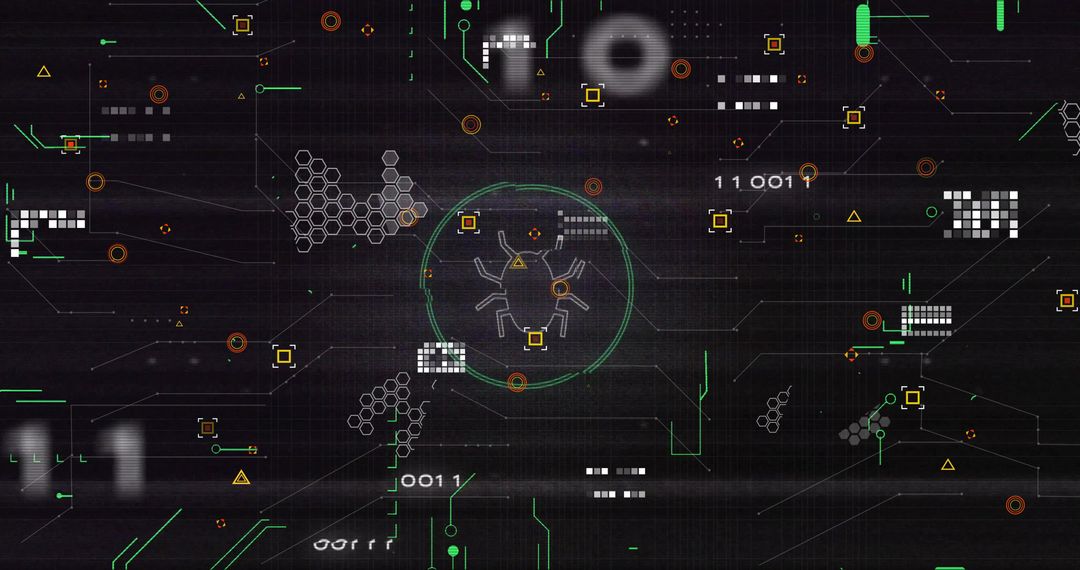 Digital Interface with Bug Icon and Cybersecurity Elements