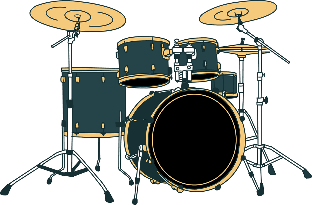 Minimalist Drum Kit Illustration on Transparent Background