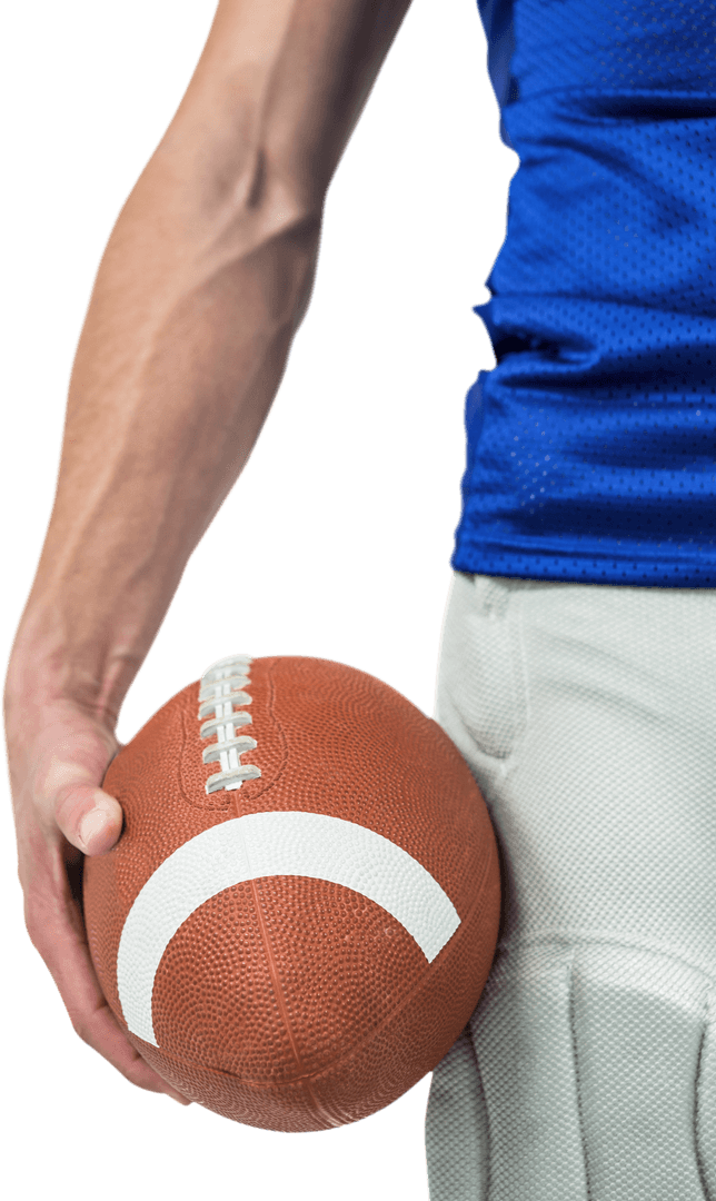 Transparent Midsection of Football Player Holding Ball