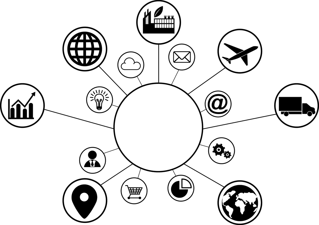 Transparent Global Communication and Shopping Icons Set