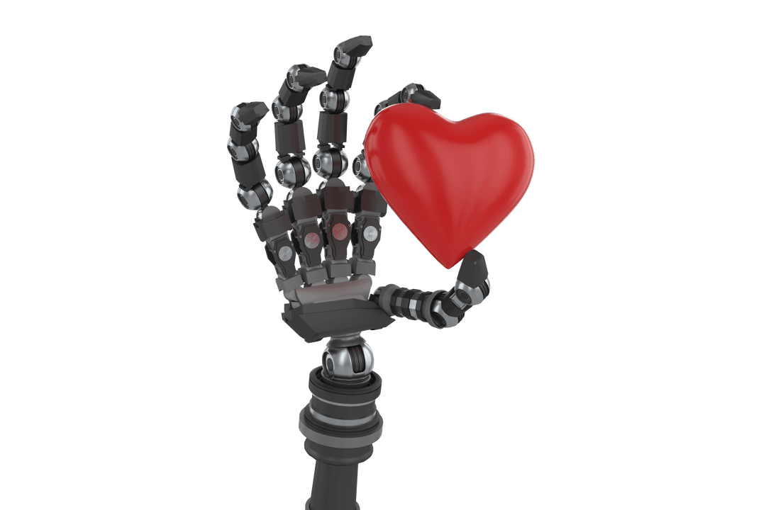 Robot Hand Holding Transparent Red Heart Love Symbol