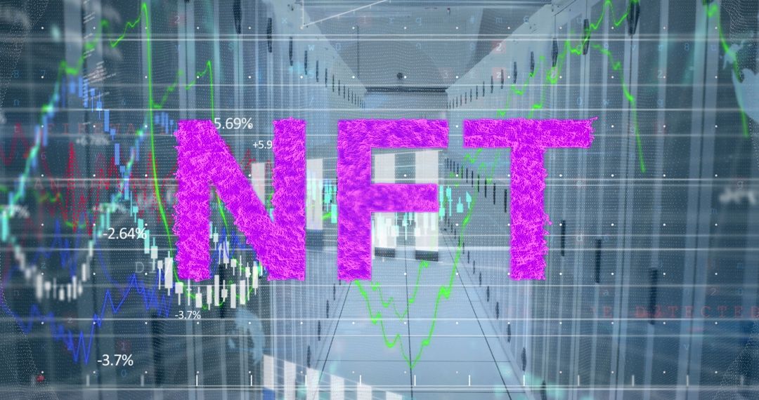 NFT Concept with Financial Data and Servers in Background