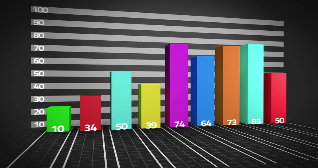 Colorful 3D Bar Graph on Dark Grid Background - Free Images, Stock Photos and Pictures on Pikwizard.com