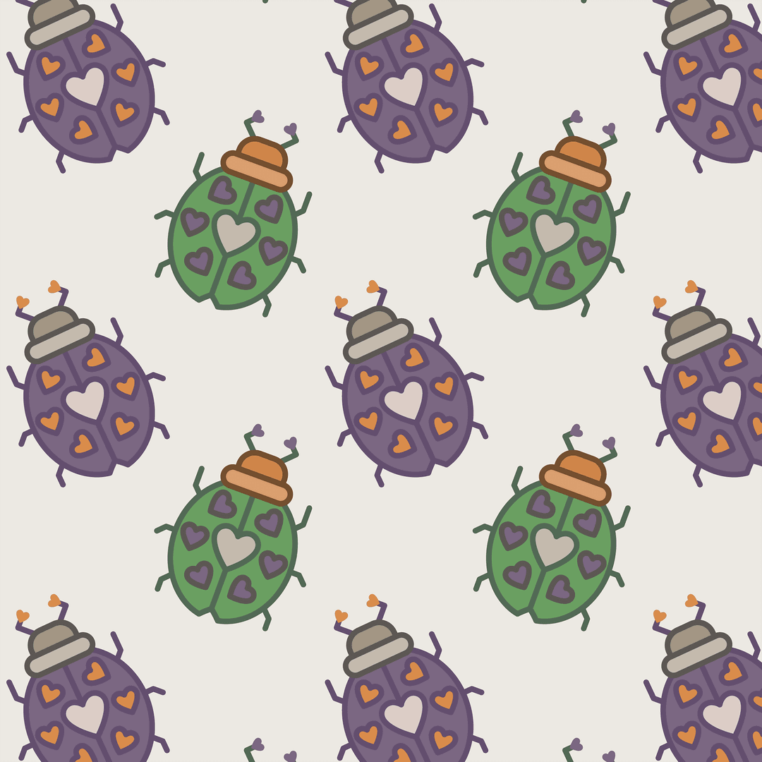 Colorful Ladybird Pattern with Hearts on Transparent Background