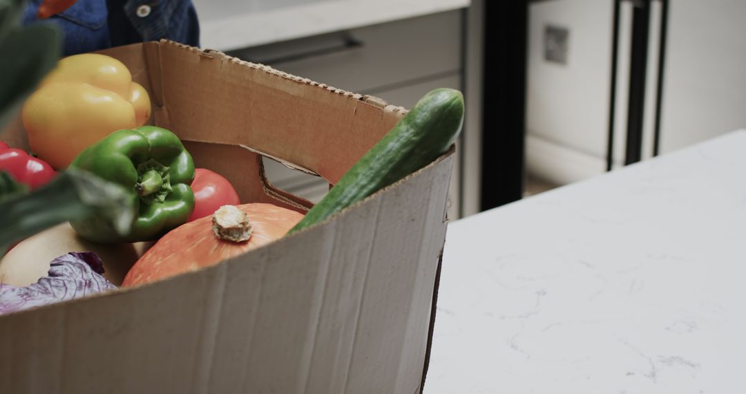 Fresh Vegetables in Cardboard Box on Kitchen Counter - Free Images, Stock Photos and Pictures on Pikwizard.com