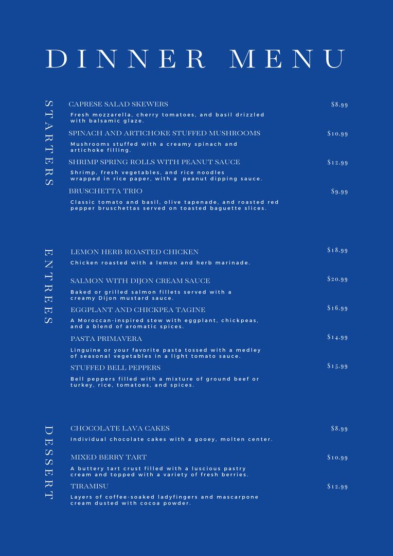 Elegant Minimalist Dinner Menu Layout for Sophisticated Events