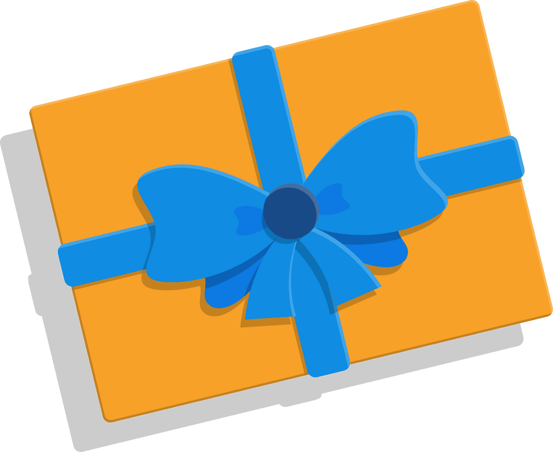 Flat Design Gift Box with Blue Bow on Transparent Background
