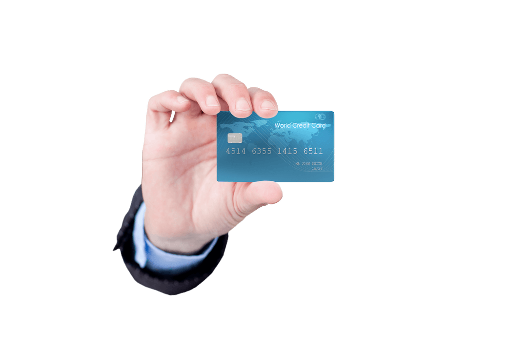 Transparent Credit Card Held by Suited Business Hand Isolated