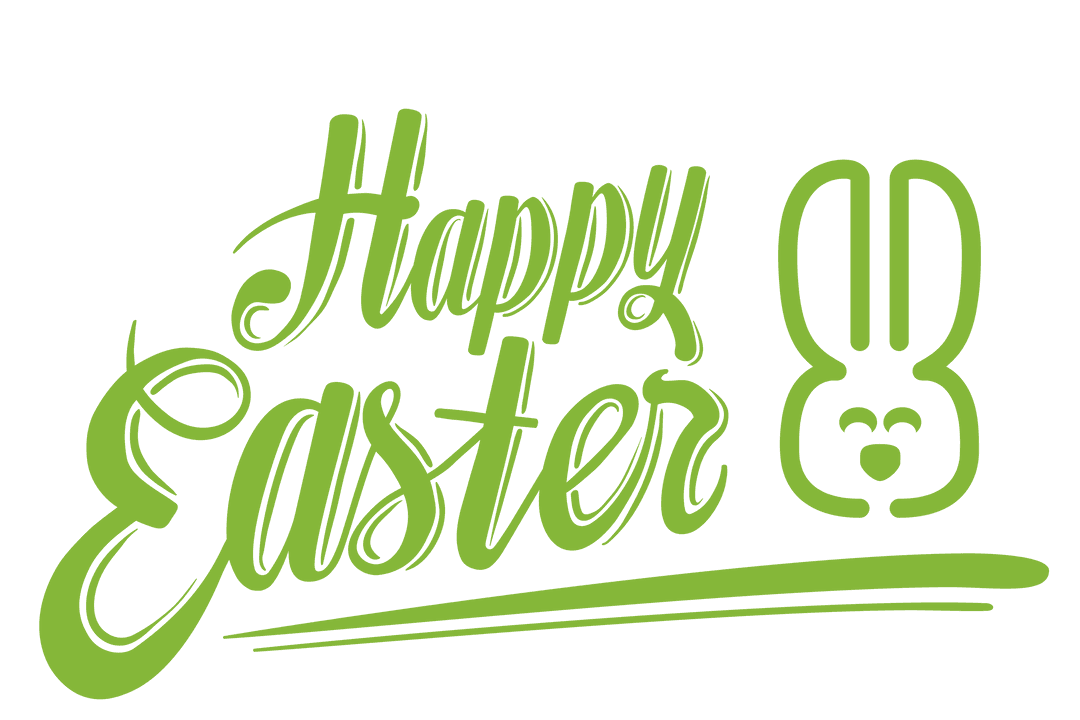 Green Happy Easter Text and Bunny with Transparent Background