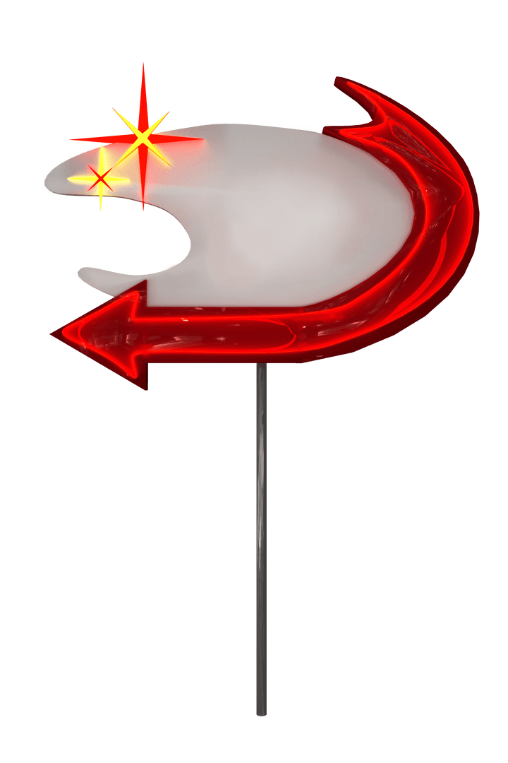 Retro Neon Bomb Arrow on Transparent Background with Red Glow