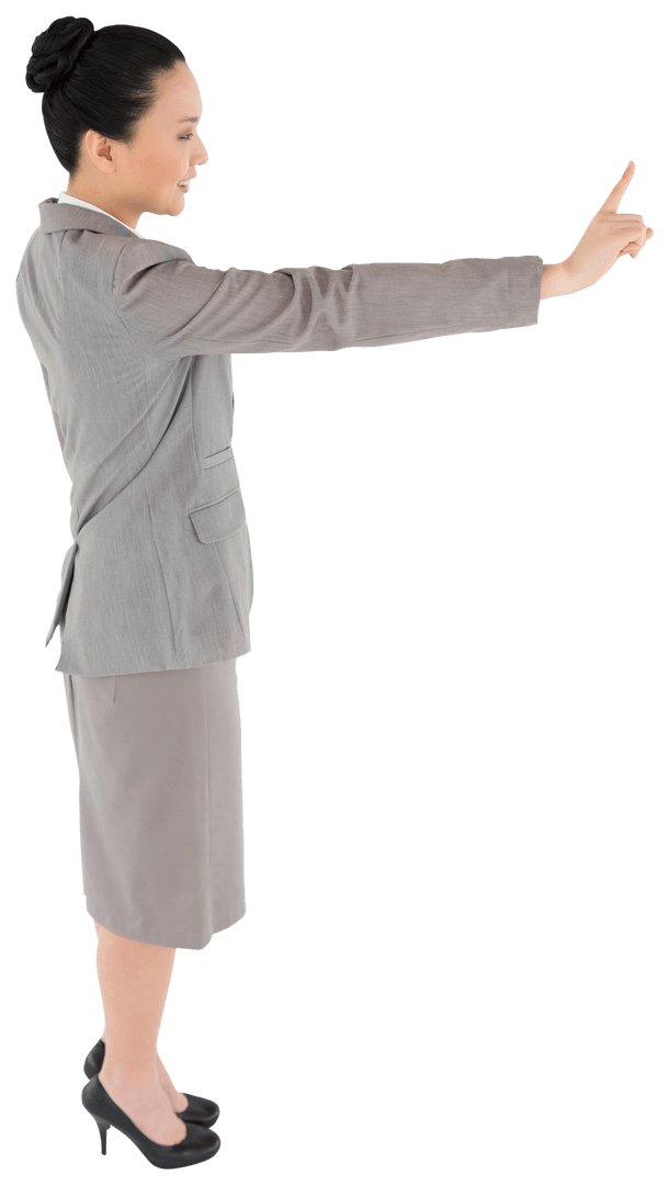 Smiling Asian Businesswoman Pointing Gesture Transparent
