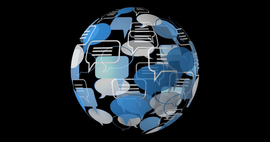 Globe of Digital Message Bubbles on Black Background