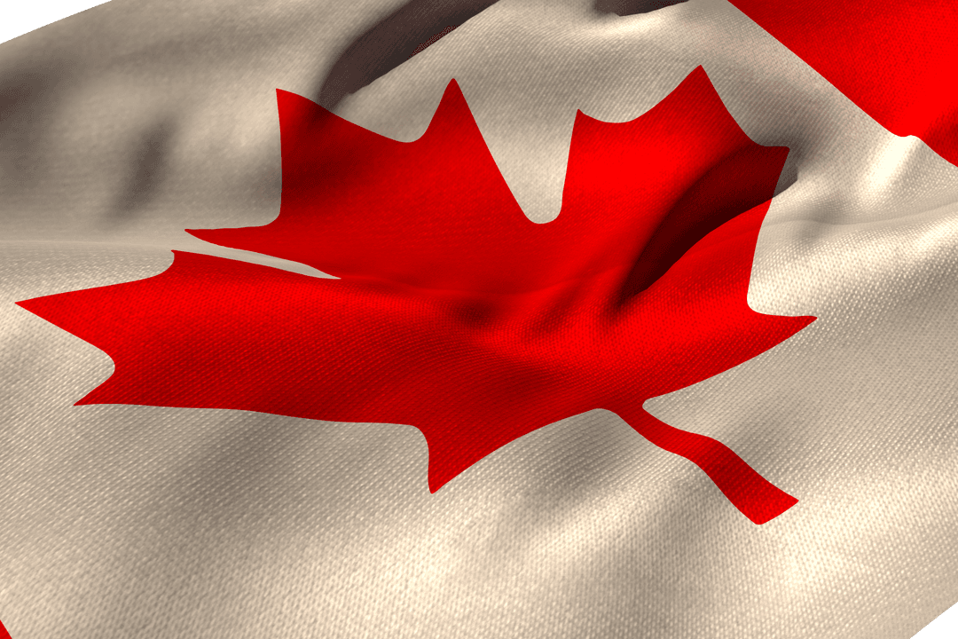 Close-up of Maple Leaf Design on Transparent Canadian Flag Fabric