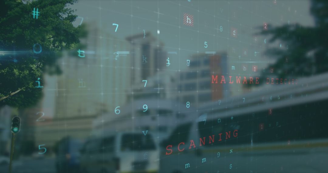 Digital Security Interface Overlay on Urban Cityscape