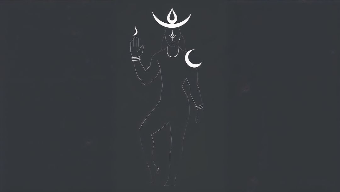 Minimalist Deity with Crescent Moons and Flame