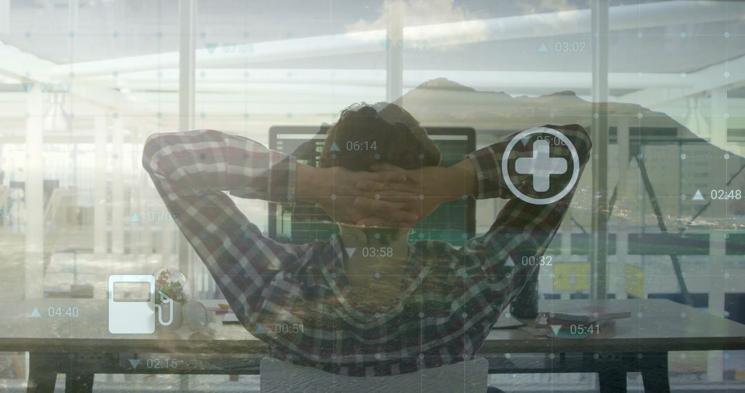 Caucasian Businessman Analyzing Digital Stock Market Data in Office with Holographic Interface