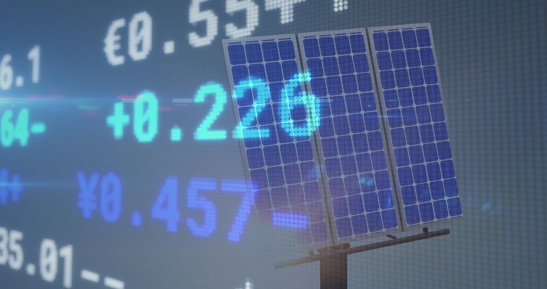 Financial Data Processing Background Over Solar Panel