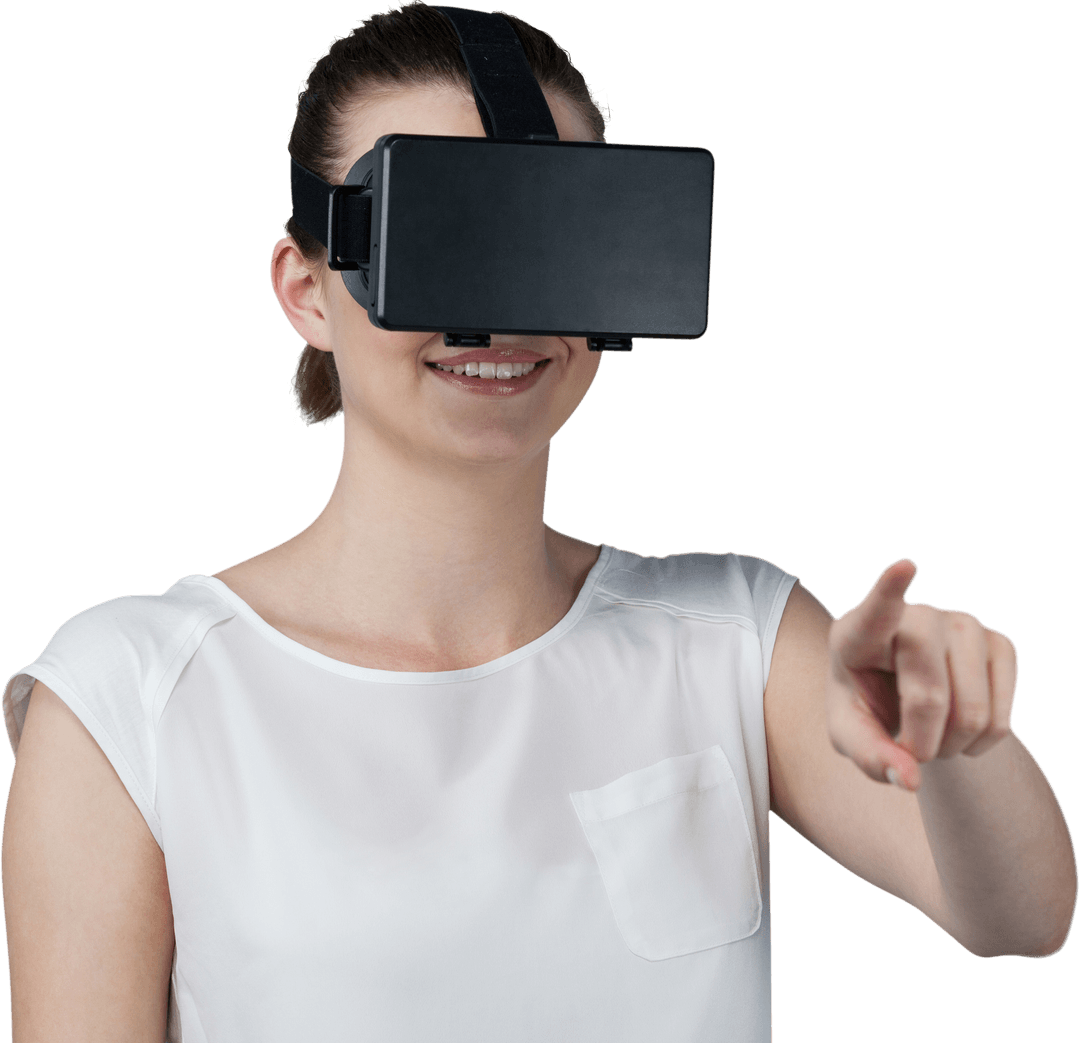 Woman in White Shirt Experiencing Transparent Virtual Reality
